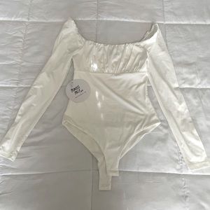Princess Polly cream bodysuit, long sleeve.